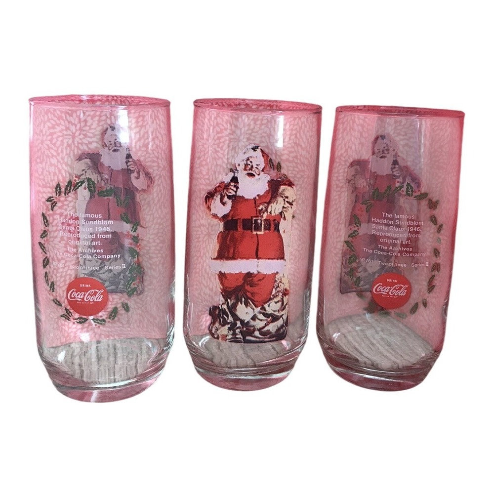 3 VINTAGE‎ 12 OUNCE COCA COLA / COKE SANTA CLAUS ADVERTISING GLASSES